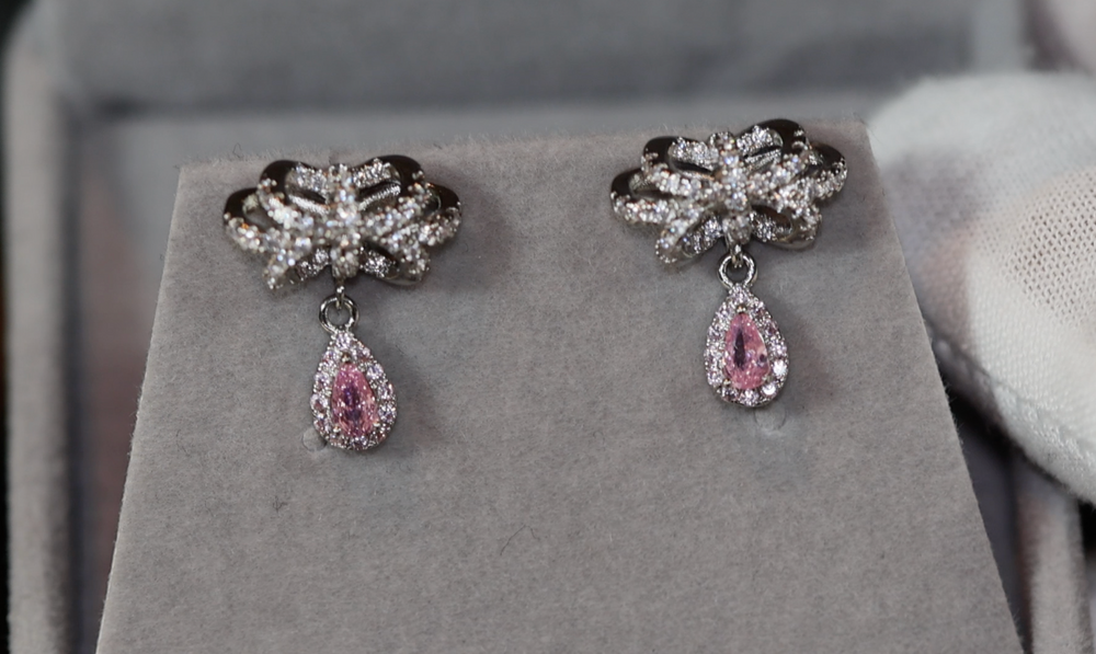 Pink Diamond Earrings | Classy Diamond Earrings | Womens Earrings | Dangle Earrings