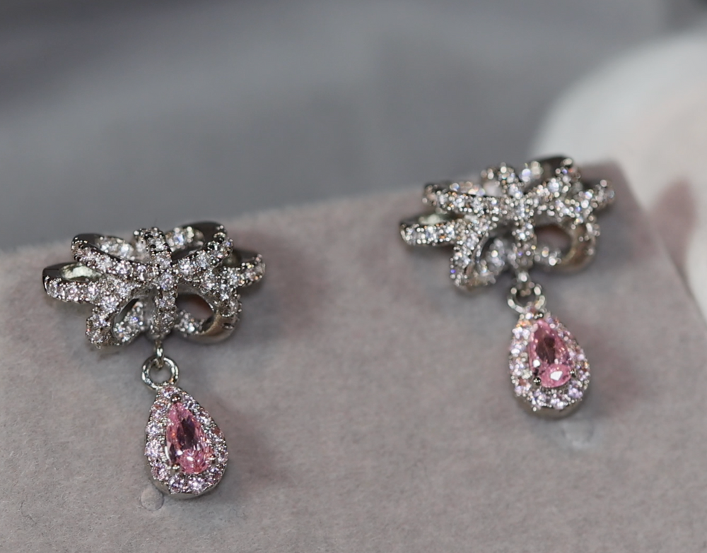 Pink Diamond Earrings | Classy Diamond Earrings | Womens Earrings | Dangle Earrings