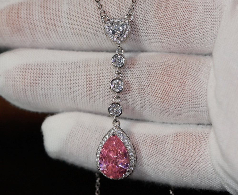 Pink Diamond Necklace | Teardrop Necklace | Pear Shape Necklace