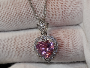 Pink Diamond Heart Necklace | Heart Necklace with Diamonds | Diamond Heart Pendant  | Pink Diamond Necklace