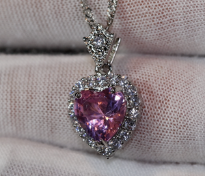 Pink Diamond Heart Necklace | Heart Necklace with Diamonds | Diamond Heart Pendant  | Pink Diamond Necklace