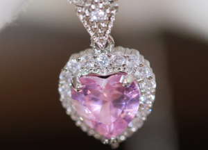 Pink Diamond Heart Necklace | Heart Necklace with Diamonds | Diamond Heart Pendant  | Pink Diamond Necklace