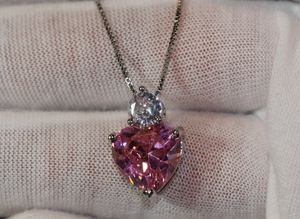 Pink Diamond Heart Necklace | Womens Diamond Necklace | Heart Necklace with Diamonds | Diamond Heart Pendant  | Pink Diamond Necklace