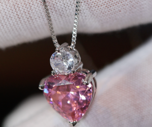 Pink Diamond Heart Necklace | Womens Diamond Necklace | Heart Necklace with Diamonds | Diamond Heart Pendant  | Pink Diamond Necklace