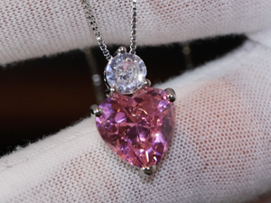 Pink Diamond Heart Necklace | Womens Diamond Necklace | Heart Necklace with Diamonds | Diamond Heart Pendant  | Pink Diamond Necklace