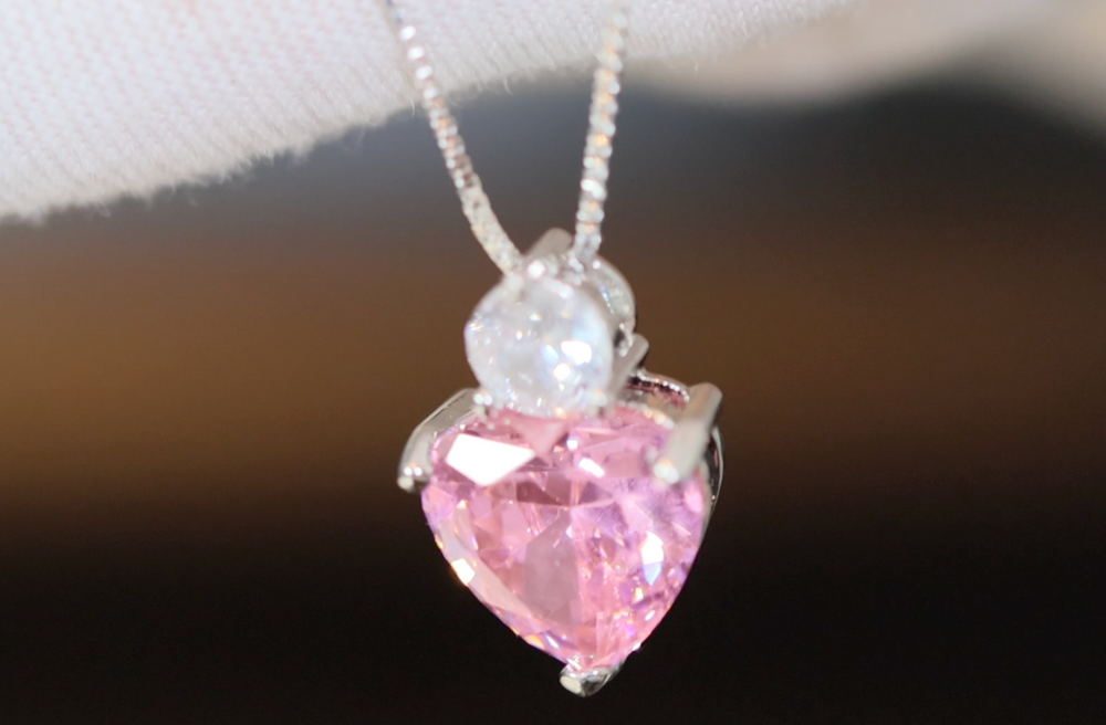 Pink Diamond Heart Necklace | Womens Diamond Necklace | Heart Necklace with Diamonds | Diamond Heart Pendant  | Pink Diamond Necklace