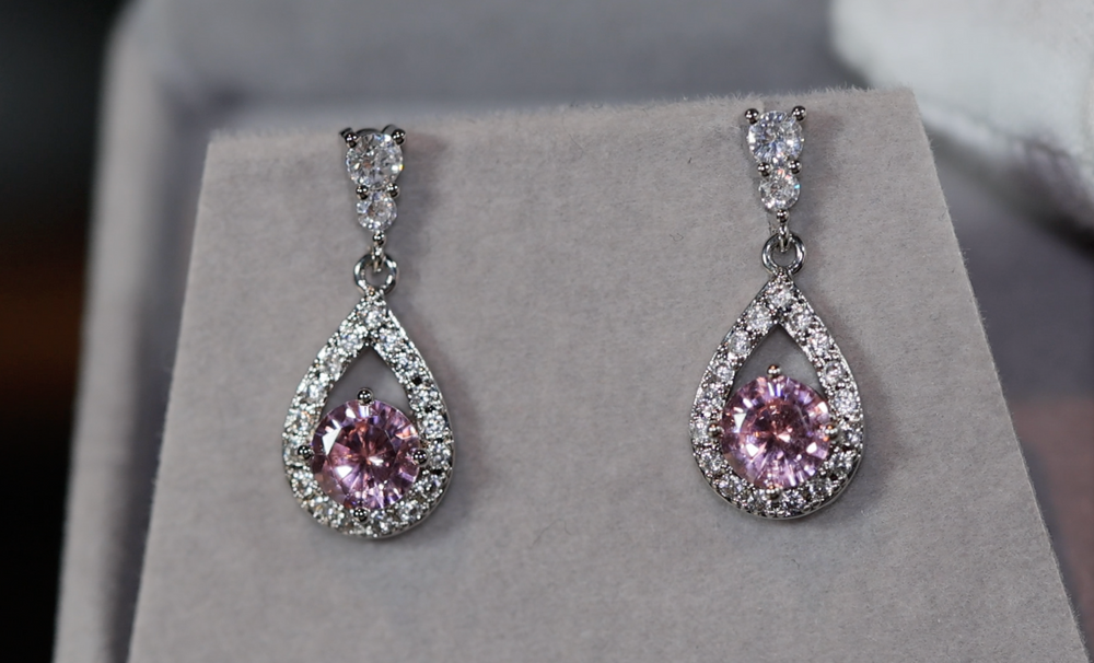 Pink Diamond Earrings | Classy Diamond Earrings | Womens Earrings | Dangle Earrings