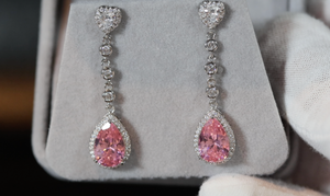 Pink Diamond Earrings | Classy Diamond Earrings | Womens Earrings | Dangle Earrings