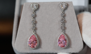 Pink Diamond Earrings | Classy Diamond Earrings | Pink Pear Cut Diamond Earrings