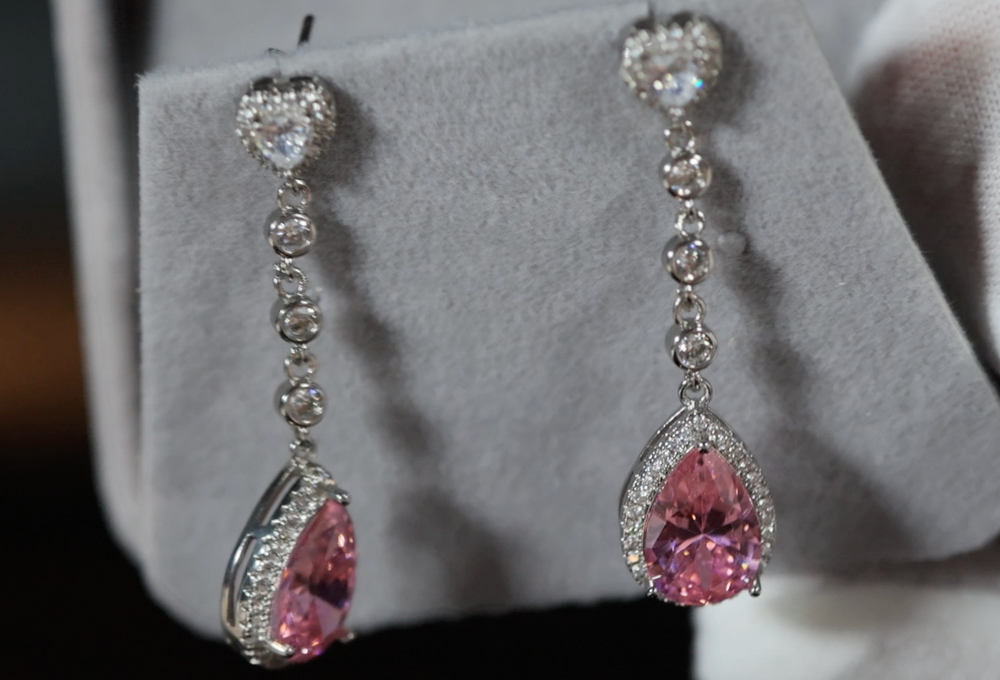 
            
                Load image into Gallery viewer, Pink Diamond Earrings | Classy Diamond Earrings | Pink Pear Cut Diamond Earrings
            
        