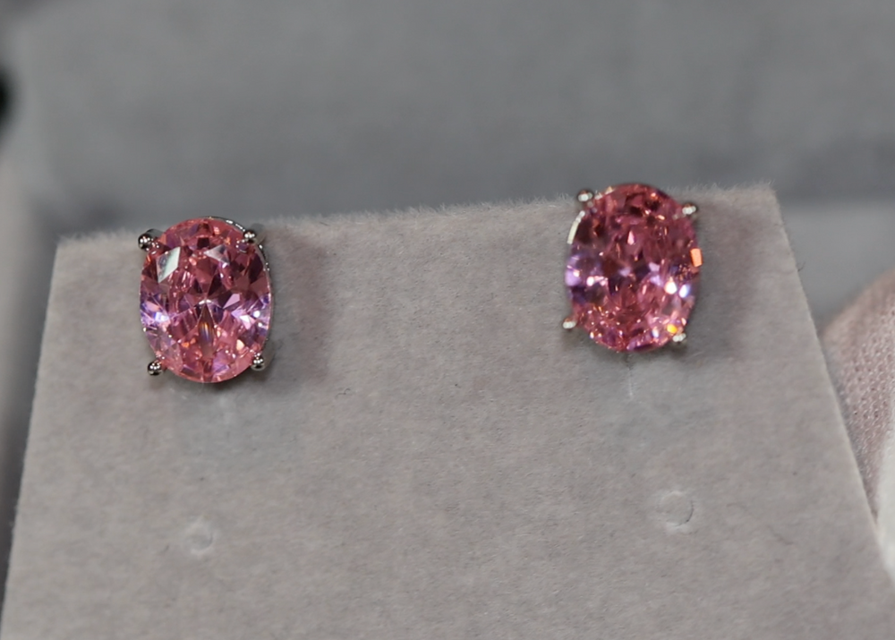 Pink Diamond Earrings | Pink Diamond Ear Studs | Oval Pink Diamond Ear Studs