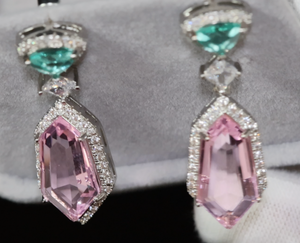 Pink Diamond Earrings | Green Diamond Earrings | Womens Earrings | Halo Earrings | Dangle Earrings | Summer Earrings | Pink Earrings