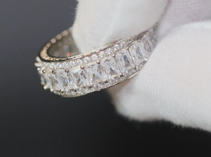 Baguette Ring | Silver Diamond Eternity Ring | Womens Wedding Band | Diamond Ring