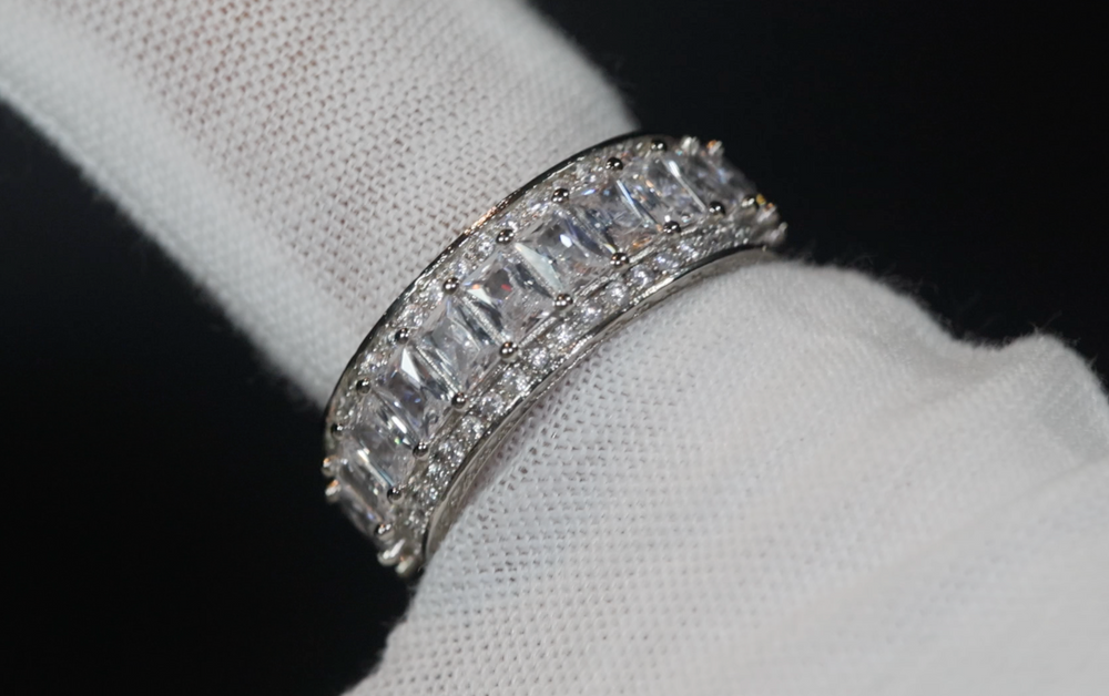 Baguette Ring | Silver Diamond Eternity Ring | Womens Wedding Band | Diamond Ring