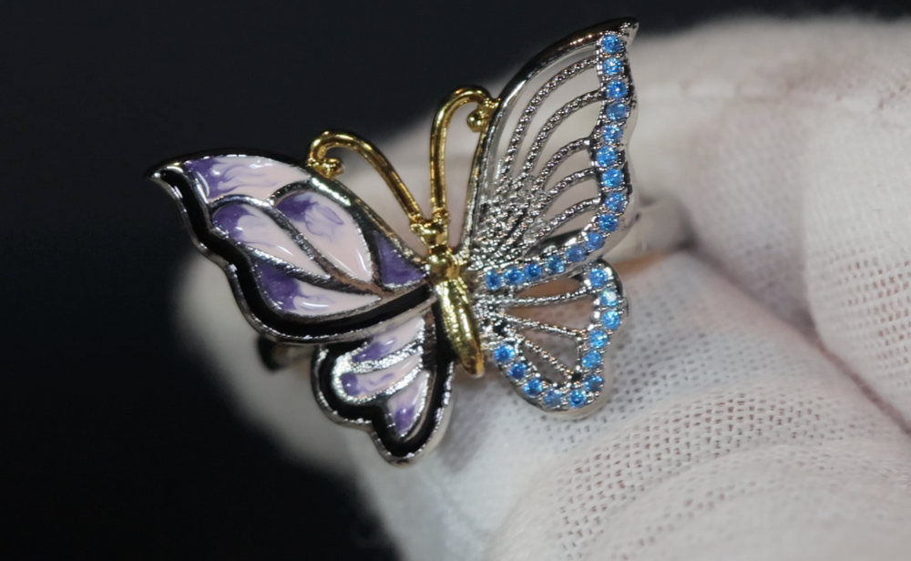 Blue Diamond Butterfly Ring | Butterfly Ring | Womens Butterfly Ring | Blue Diamond Ring