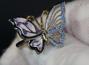 Blue Diamond Butterfly Ring | Butterfly Ring | Womens Butterfly Ring | Blue Diamond Ring