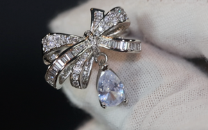 Diamond Ribbon Ring | Ribbon Ring | Bow Ring | Diamond Ring for Girlfriend | Silver Ribbon Ring