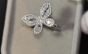 Womens butterfly diamond ring, womens butterfly ring, diamond butterfly ring