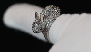 Rabbit Ring | Silver Rabbit Ring | Diamond Rabbit Rings | Pink Diamond Ring | Rabbit Ring