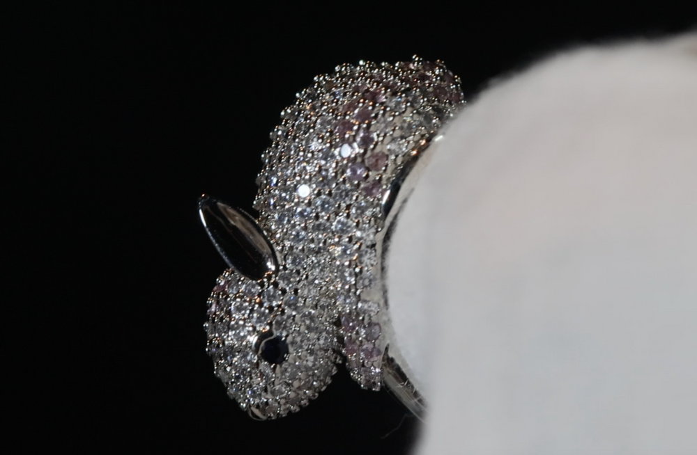 Rabbit Ring | Silver Rabbit Ring | Diamond Rabbit Rings | Pink Diamond Ring | Rabbit Ring