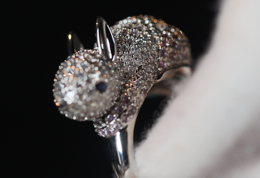 Rabbit Ring | Silver Rabbit Ring | Diamond Rabbit Rings | Pink Diamond Ring | Rabbit Ring