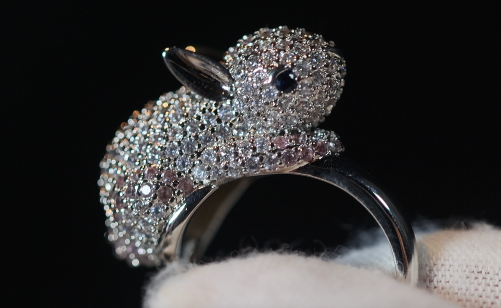 Rabbit Ring | Silver Rabbit Ring | Diamond Rabbit Rings | Pink Diamond Ring | Rabbit Ring