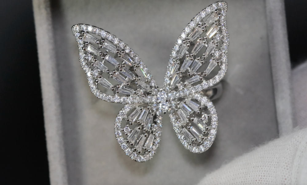 Diamond Butterfly Ring | Womens Butterfly Ring | Baguette Diamond Butterfly Ring