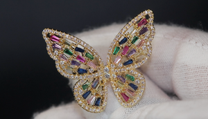 Diamond Butterfly Ring | Butterfly Ring | Rainbow Diamond Ring | Gold Butterfly Ring