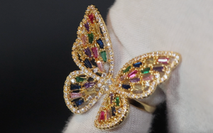 Rainbow Diamond Butterfly Ring