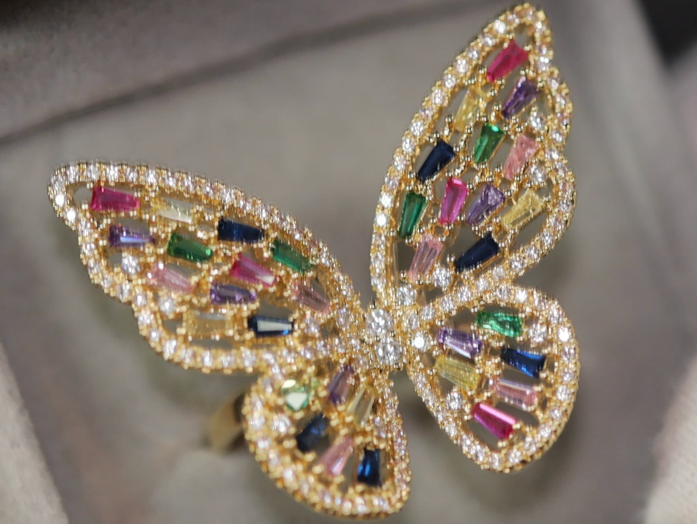 Diamond Butterfly Ring | Butterfly Ring | Rainbow Diamond Ring | Gold Butterfly Ring