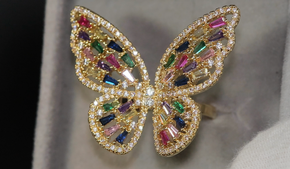 Diamond Butterfly Ring | Butterfly Ring | Rainbow Diamond Ring | Gold Butterfly Ring