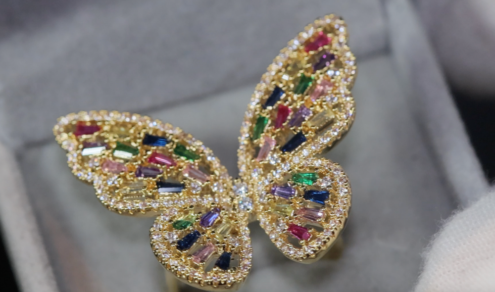 Diamond Butterfly Ring | Butterfly Ring | Rainbow Diamond Ring | Gold Butterfly Ring