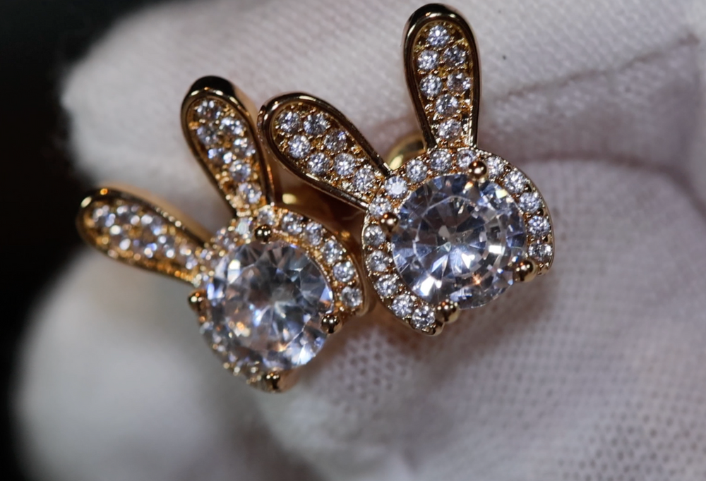 Diamond Rabbit Earrings | Gold Diamond Earrings | Womens Earrings | Diamond Ear Studs | Womens Gold Diamond Stud Earrings | Womens Ear Studs