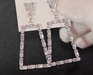 Diamond Hoop Earrings | Hoop Earrings | Womens Baguette Diamond Earrings | Silver Hoop Earrings with Diamonds | Baguette Hoop Earrings