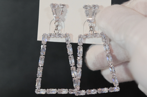 Diamond Hoop Earrings | Hoop Earrings | Womens Baguette Diamond Earrings | Silver Hoop Earrings with Diamonds | Baguette Hoop Earrings