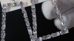 Diamond Hoop Earrings | Hoop Earrings | Womens Baguette Diamond Earrings | Silver Hoop Earrings with Diamonds | Baguette Hoop Earrings