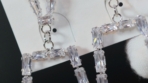 Diamond Hoop Earrings | Hoop Earrings | Womens Baguette Diamond Earrings | Silver Hoop Earrings with Diamonds | Baguette Hoop Earrings