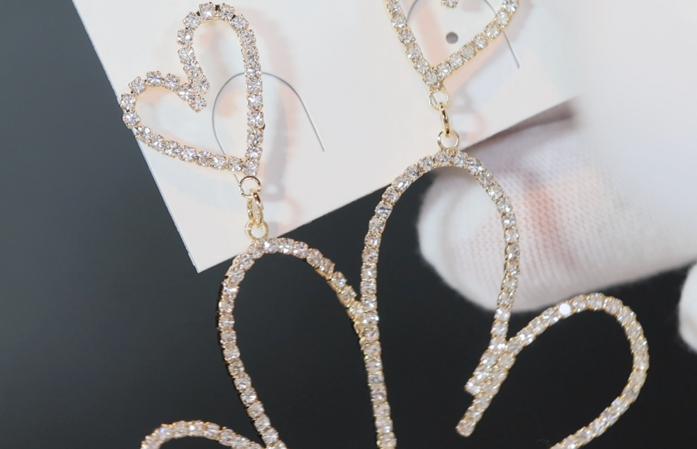 Diamond Hoop Earrings | Heart Earrings | Womens Earrings | Big Diamond Heart Earrings | Womens Big Hoop Earrings