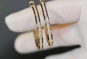 Big Gold Hoop Earrings | Diamond Hoop Earrings | Baguette Hoop Earrings | Womens Big Hoop Earrings