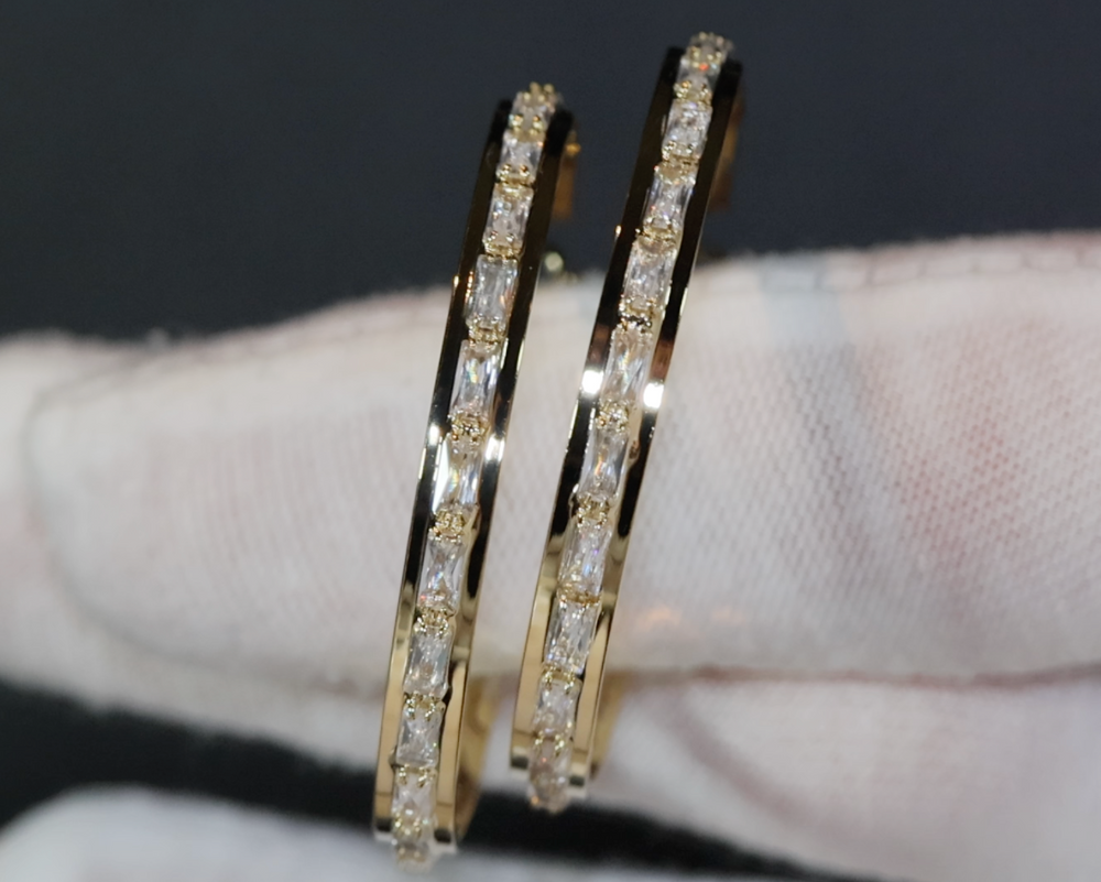 Big Gold Hoop Earrings | Diamond Hoop Earrings | Baguette Hoop Earrings | Womens Big Hoop Earrings