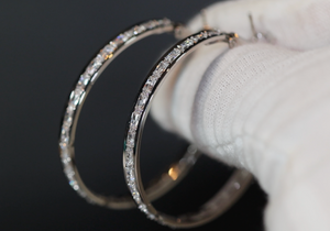 Diamond Hoop Earrings, Hoop Earrings, Womens diamond hoop earrings, Baguette diamond earrings
