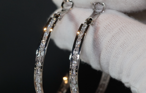 Diamond Hoop Earrings, Hoop Earrings, Womens diamond hoop earrings, Baguette diamond earrings