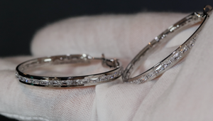 Diamond Hoop Earrings, Hoop Earrings, Womens diamond hoop earrings, Baguette diamond earrings