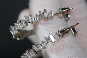 Diamond Earrings | Womens Diamond Earrings | Baguette Diamond Hoop Earrings