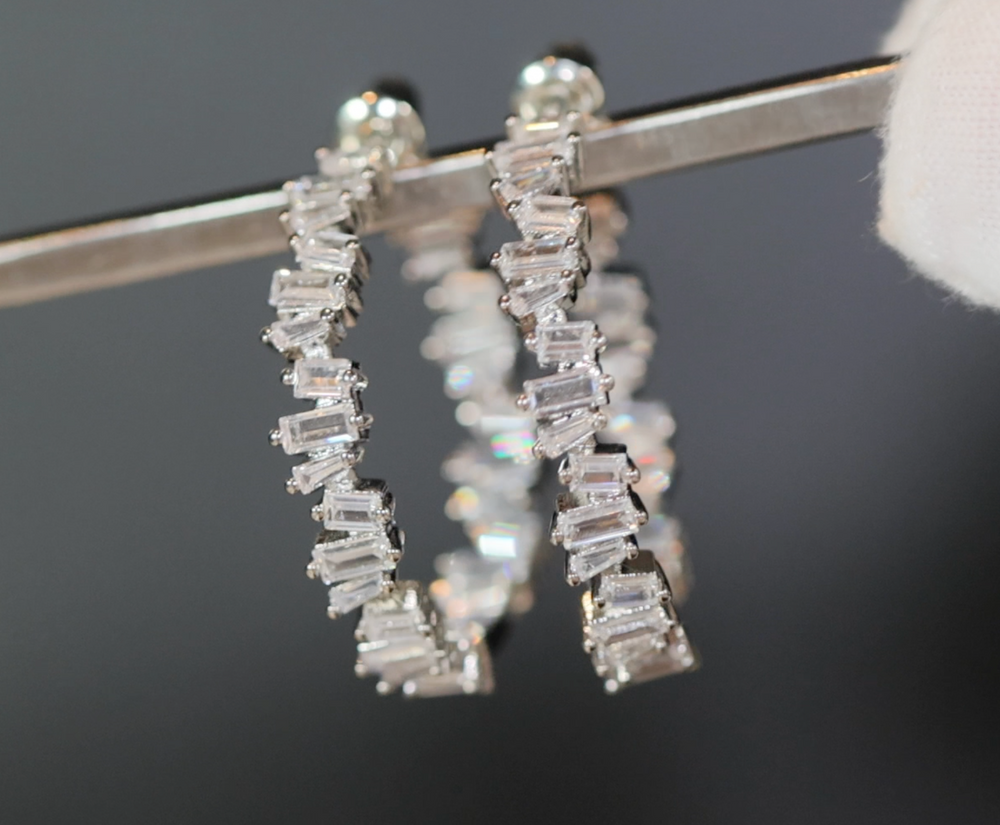 Diamond Earrings | Womens Diamond Earrings | Baguette Diamond Hoop Earrings