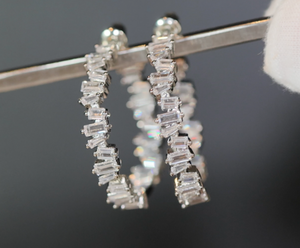 Diamond Earrings | Womens Diamond Earrings | Baguette Diamond Hoop Earrings