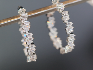 Diamond Earrings | Womens Diamond Earrings | Baguette Diamond Hoop Earrings