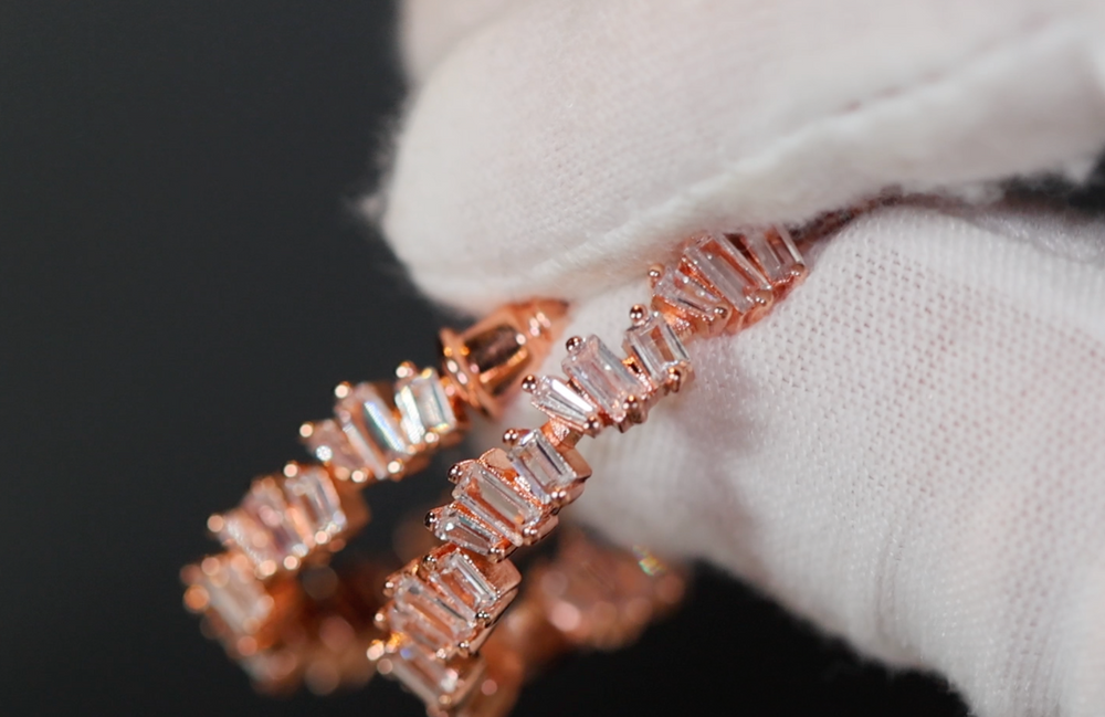 Rose Gold Baguette Earrings | Rose gold diamond hoop earrings | Big Hoop Earrings