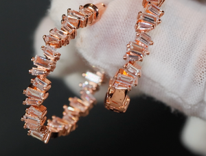 Rose Gold Baguette Earrings | Rose gold diamond hoop earrings | Big Hoop Earrings