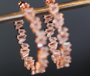 Rose Gold Baguette Earrings | Rose gold diamond hoop earrings | Big Hoop Earrings